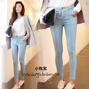 Free Shipping 2012 sty nda high waist elastic waist parallel lines slim elastic skinny jeans
