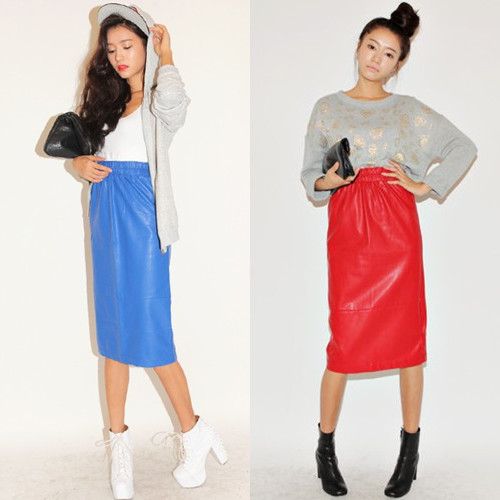 Free   shipping 2012 sty nda PU vintage medium-long leather skirt