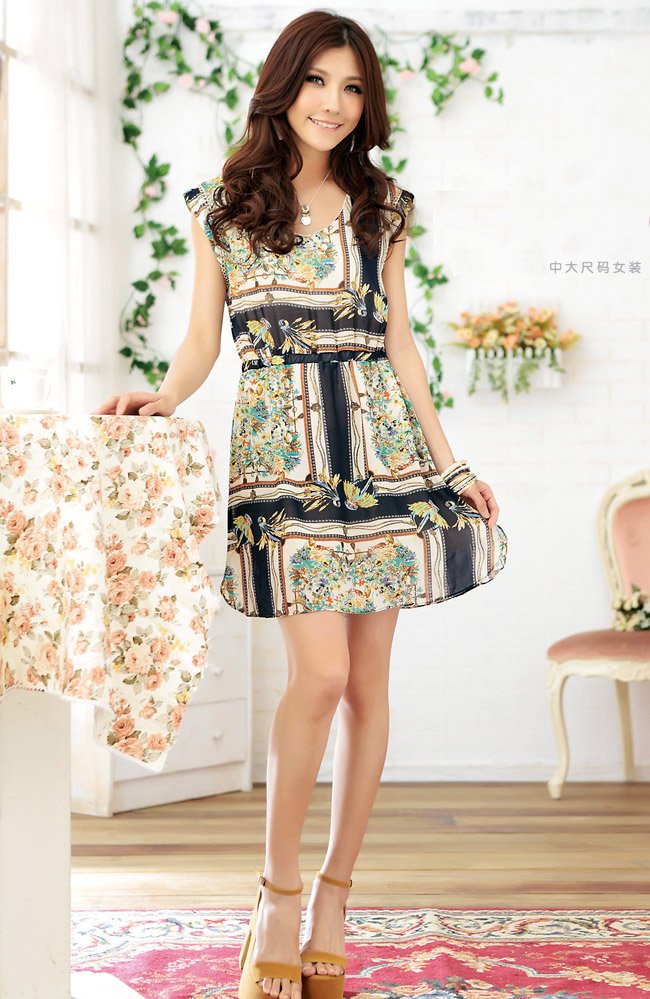 Free shipping 2012 summer dress plus size lady  fashion clothing printed vest dress casual 1 colors L-XXXXL