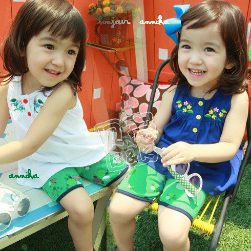 free shipping 2012 summer embroidered the paragraph girls clothing baby tank dress shorts twinset tz-0369