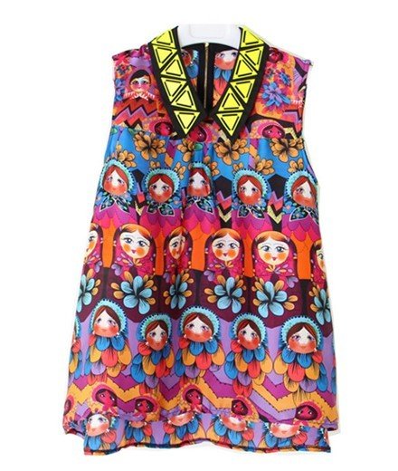 Free shipping 2012 Summer Fluorescent decorative collar blouse Vintage Doll Pattern top EF12093
