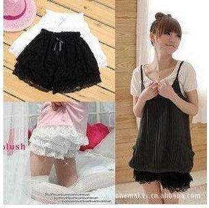Free shipping! 2012 summer high fashion 3 layers lace shorts women with knot,color black and white,wholesale,5 pcs/lot