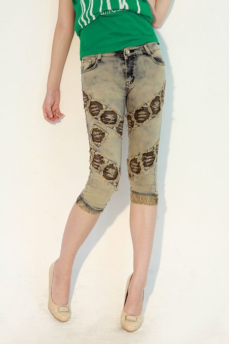 Free Shipping! 2012 Summer Hot Selling! Fashion Slim Leisure Capris Jeans for Women, Causal Wear, Wholesale&Retail!
