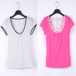 Free shipping 2012 summer love polka dot short-sleeve T-shirt basic underwear at home service sleepwear top plus size available