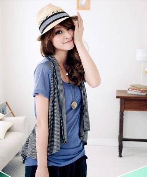 Free shipping! 2012 summer new! Fashion casual striped false two pieces women t shirt X18575412499
