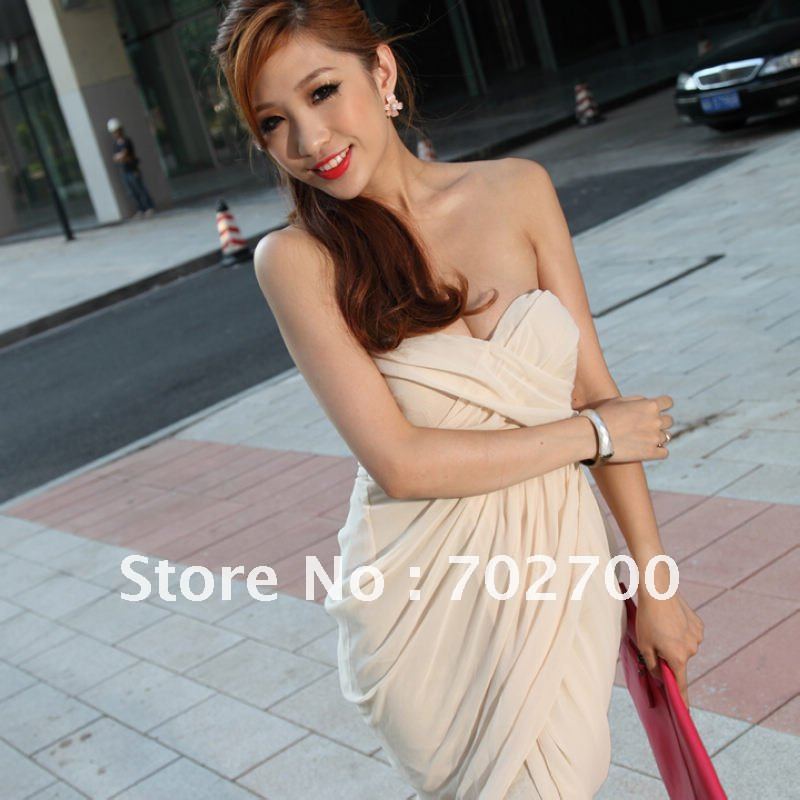 Free Shipping 2012 Summer New lady Sexy Designs Elegant cute chest wrapped Chiffon+Cotton dress K143 Holiday Sale