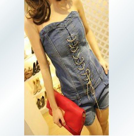 Free Shipping 2012 Summer New Retro Lacing Up Wrapped Denim Jumpsuits Trendy Pants Slim Women Jeans(S / M/ L)120909#3