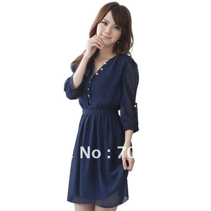 Free shipping! 2012 Summer New Slim temperament OL Plussize Chiffon dress E9833 J J G