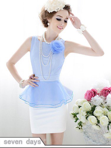 Free Shipping 2012 Summer New Stylish Round Neck Block  Color Sleeveless Slim Fit Dress YL061421