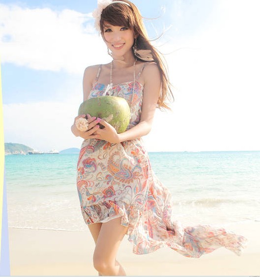 Free shipping 2012 summer print irregular suspender skirt beach dress bohemia full dress national trend one-piece dress