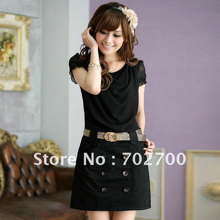 Free Shipping 2012 Summer Simple Ruffle sleeve double breasted Slim casual dress C3312 J J G Holiday Sale