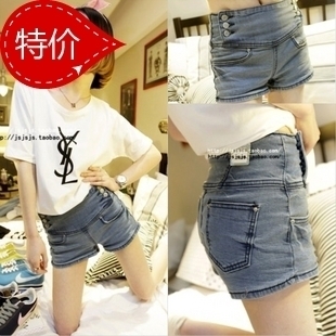 Free shipping-2012 summer thin double breasted slim hip jeans shorts womens
