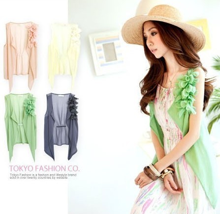 Free Shipping 2012 summer women's 643211 sweet three-dimensional flower chiffon cardigan sunscreen coat