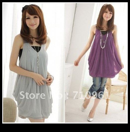 Free shipping 2012 summer women's chiffon shirt suspender skirt summer dress