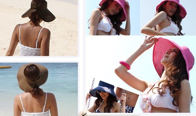 Free Shipping+ 2012 Summer Women Sun Straw Hats+ New Fashion Snapback Hats& Beach Hat+ Women Fold Cap For Dress+ ,