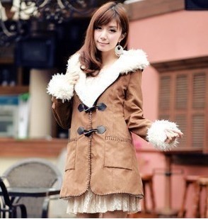 Free shipping 2012 sweet  berber fleece wool horn button wool coat-P01