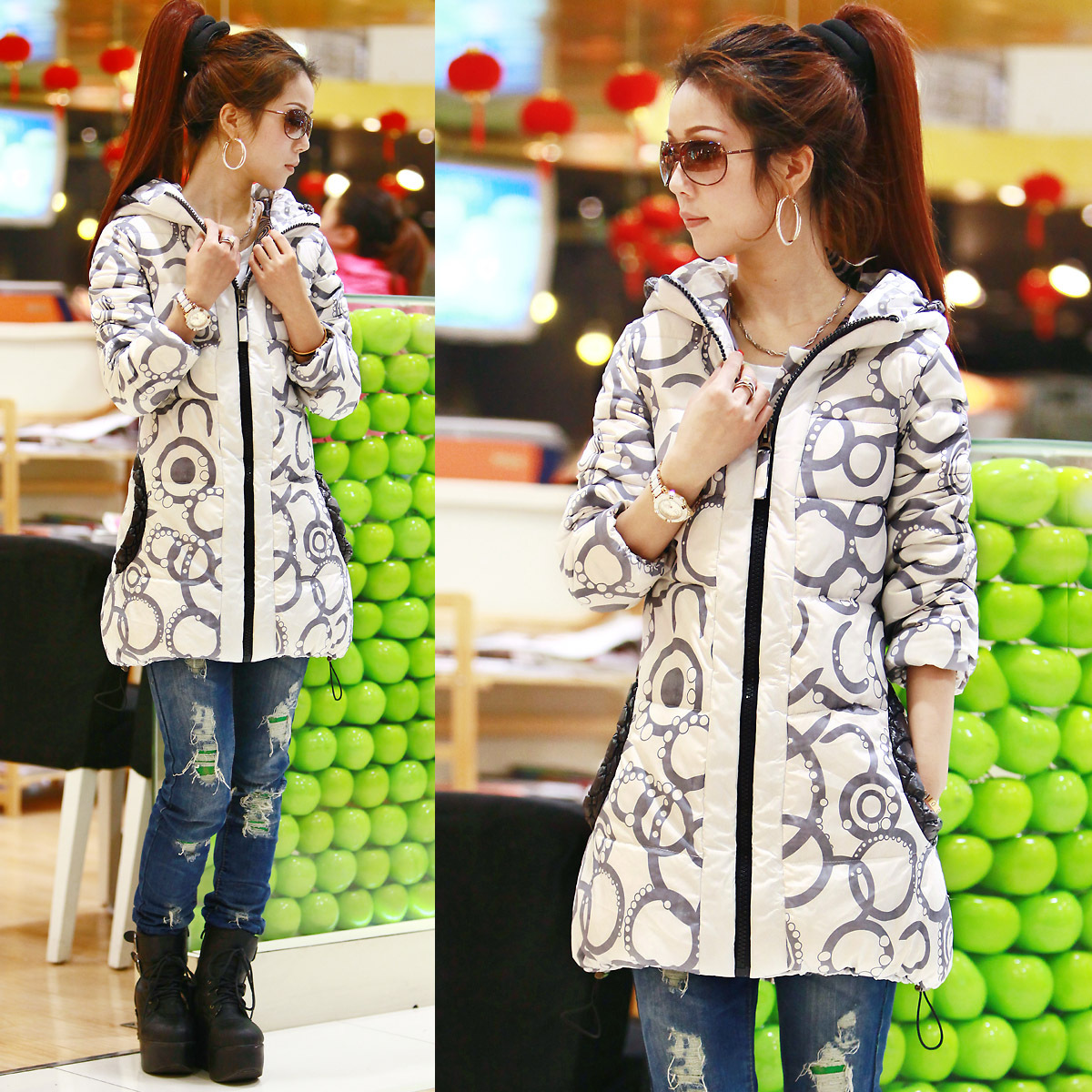Free Shipping 2012 thickening cotton-padded jacket medium-long wadded female  winter clearance wadded jacket women's amf034
