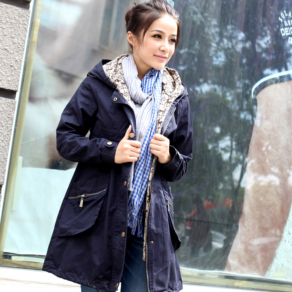Free shipping 2012 thickening medium-long hooded overcoat long-sleeve zipper loose trench casual women outerwear