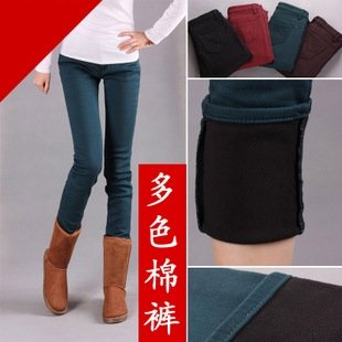 Free Shipping 2012 thickening plus velvet elastic mid waist jeans female boot cut trousers skinny pencil pants 997