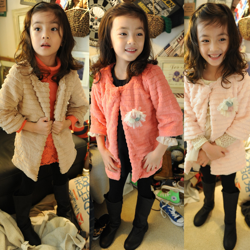 FREE SHIPPING! 2012 thickening winter baby girl child luxury plush overcoat paragraph outerwear long design
