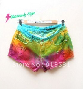 Free shipping 2012 Tie-dyed gradient fluorescent burrs wor bull-puncher shorts S-L