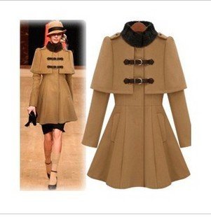 Free Shipping 2012  Top quality Winter Warm  Real Fur Collar cashmere Dress Clothes Cape  Womens coats  Parka Jackets overcoat