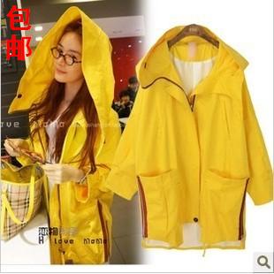 Free shipping 2012 turn-down collar yellow casual with a hood loose medium-long trench outerwear female spring and autumn