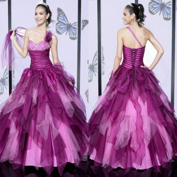 Free Shipping 2012 Unique Sweetheart One-Shoulder Classic Ball Gown  Quinceanera Dress