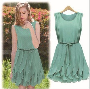 free shipping 2012 vest summer new dress Korean version of flounced chiffon women dress Z448  retail /wholesale