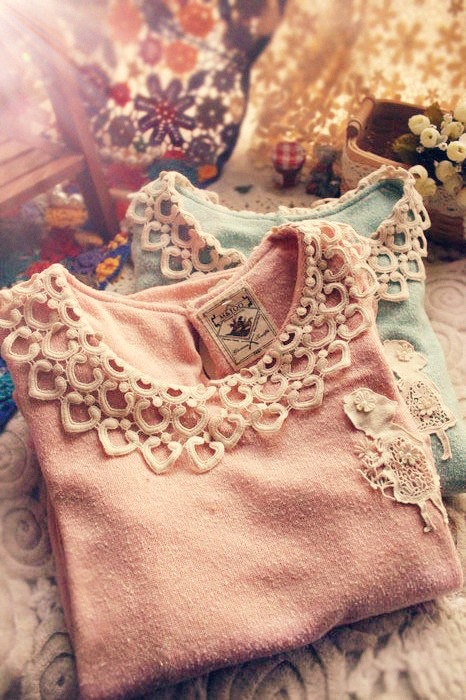 Free shipping 2012 vinatge crochet doll knitted long-sleeve basic shirt