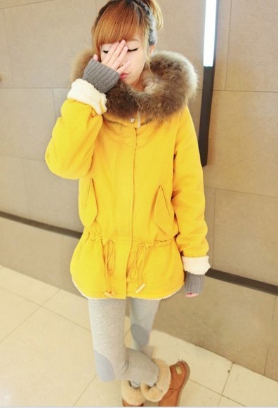 free shipping 2012 wadded jacket women's fur collar lacing smallmedium-long thickening thermal hooded cotton-padded coat