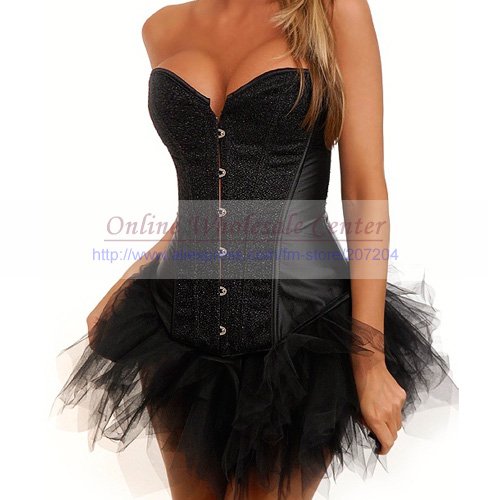 Free shipping 2012 Wholesale Sexy black corsets lingerie Corset bustier underwear Match mini Skirts push up