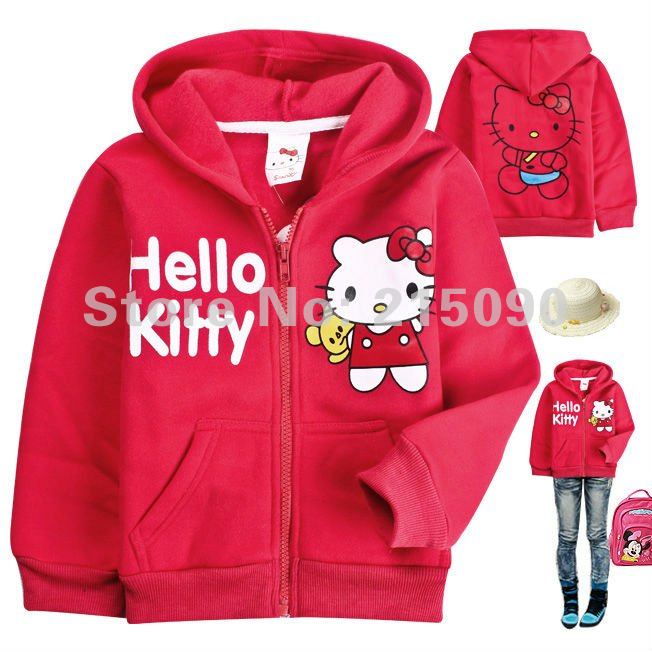 Free shipping !2012 winter cartoon fleece hooded children coat winter hoodies for kids,hello kitty winter  gird coat wholesale