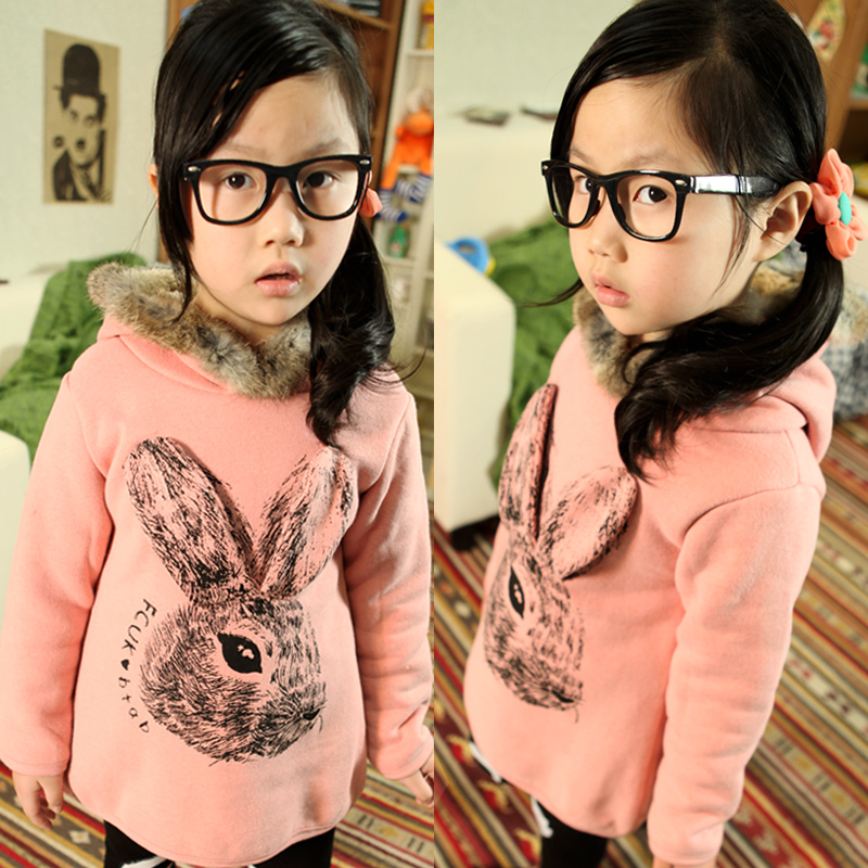 Free shipping!2012 Winter cartoon rabbit girls  thickening sweatshirt with hood