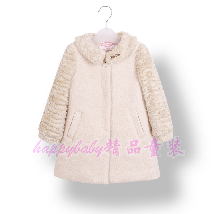 Free Shipping 2012 winter child baby girls clothing woolen outerwear overcoat trench popper