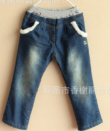 Free shipping 2012 winter children's clothing children's winter thick trousers girls plus thick velvet jeans 100-145cm