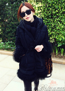 free shipping 2012 winter cloak quilt roll wool female medium-long down coat p052 ow