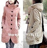 Free shipping 2012 Winter Clothes New designer Korea style Hooded slim long women coat / thincken  cotton-padded clothesL-XXXL
