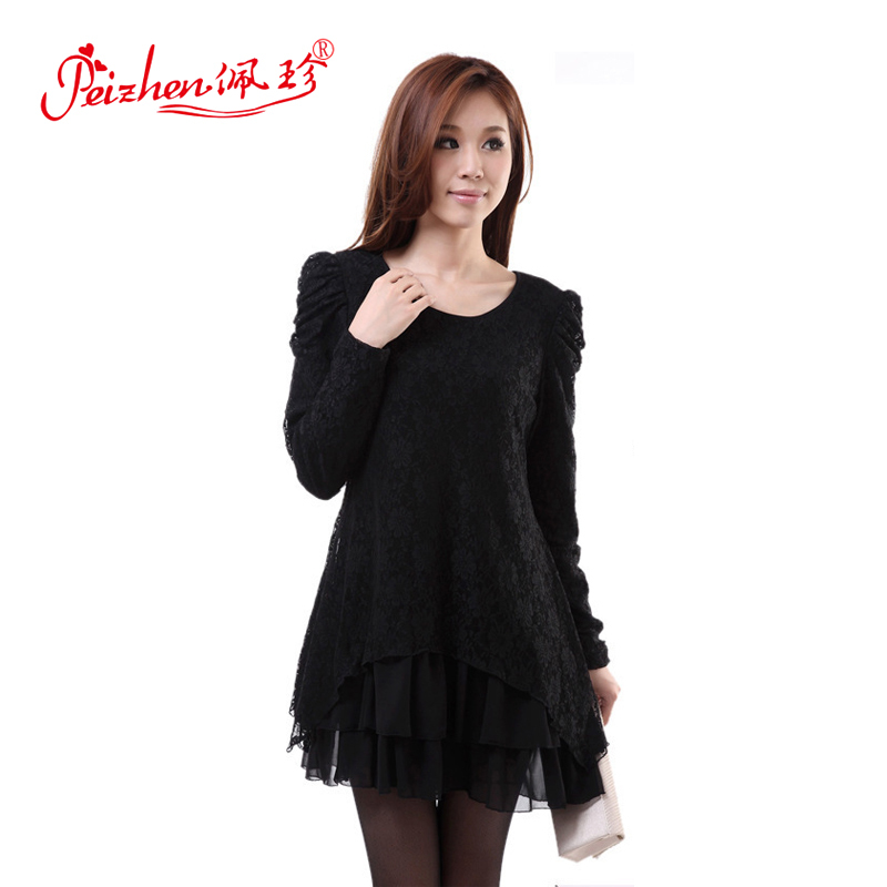 Free shipping 2012 winter fashion elegant lace low collar one-piece dress thermal clothing women's thermal clothing thickening