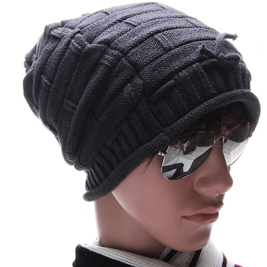 Free shipping  2012 winter fashion roll-up hem lacing male knitted hat fashion thermal Men knitted hat Q091