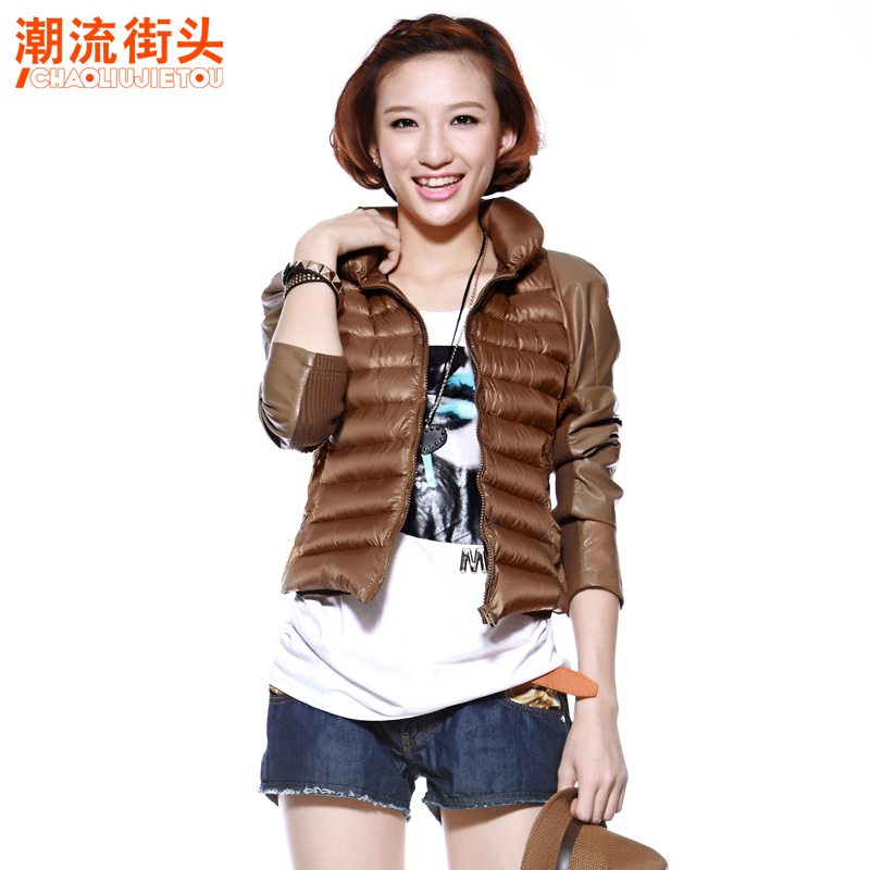 Free shipping 2012 winter fashion Trend street  down coat knitted patchwork c125003 women's down jacket