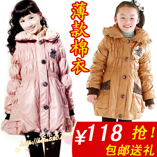 free shipping 2012 winter female child female big boy thin casual wadded jacket cotton trench