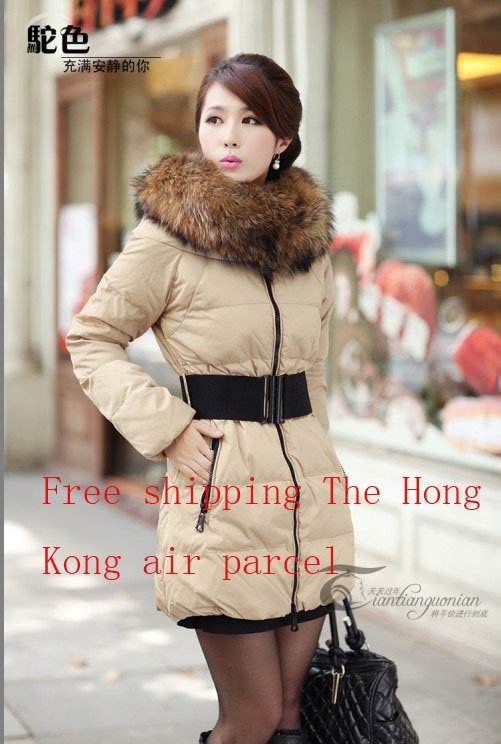 Free shipping 2012  winter large luxury fur collar down coat female slim medium-long