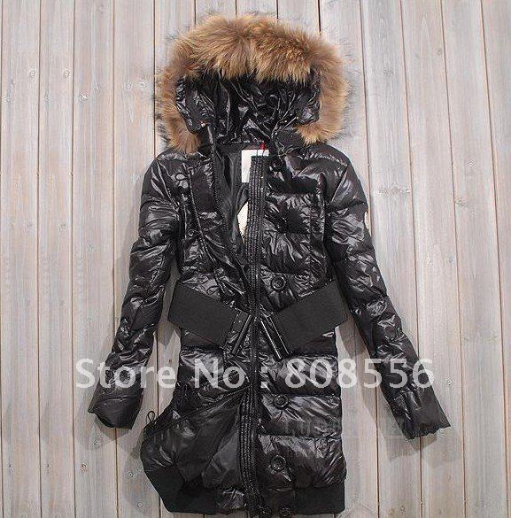 FREE SHIPPING 2012 winter large raccoon  fur collar thickening down coat ladies medium-long jacket outwear