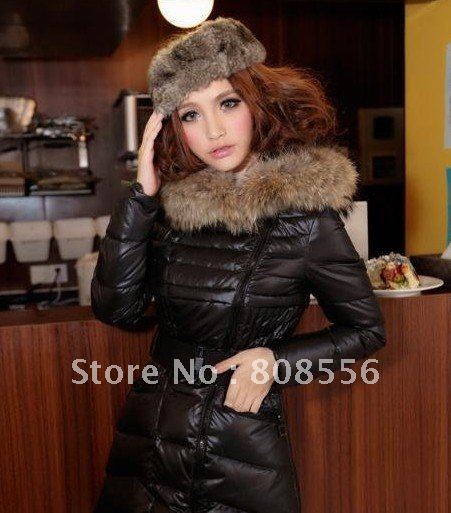 FREE SHIPPING 2012 winter luxury large fur collar thickening down coat ladies medium-long jacket outwear fashion coat