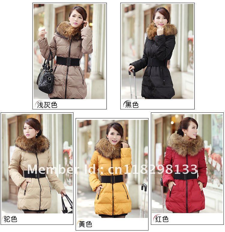 FREE SHIPPING 2012 winter luxury large fur collar thickening down coat ladies medium-long jacket outwear fashion coat