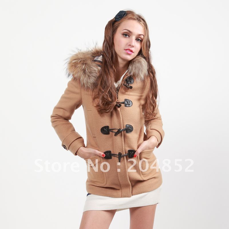 free shipping 2012 winter new arrival  with a hood horn button fur thickening long women's cotton overcoat padded coat