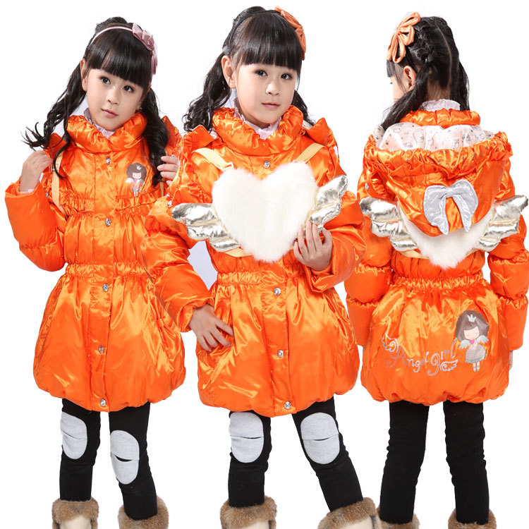 Free shipping 2012 winter new Heart backpack thickening child down coat medium-long female child down coat