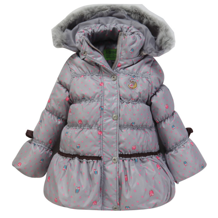 Free shipping 2012 winter new Polka dot female child down coat medium-long feather coat