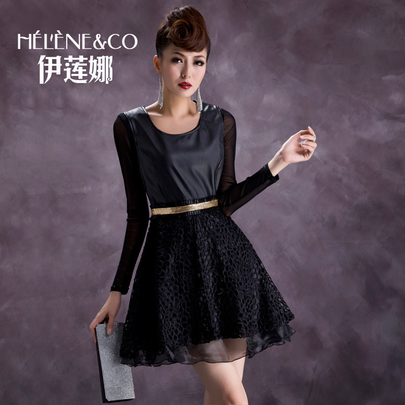 Free shipping 2012 winter one-piece dress patchwork women's PU leather sleeveless cutout tank dress a91828 Mix order,1pc/lot